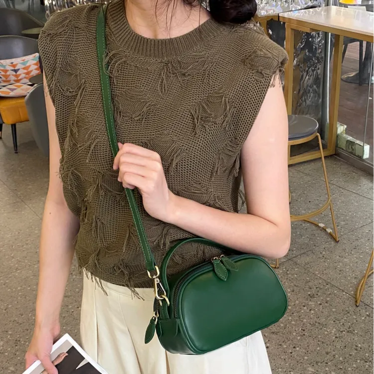 【包得味】真皮小方包2025春新款软牛皮双拉链手提休闲单肩斜挎小包