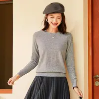 【绣也】保暖毛针织衫秋季女拼接圆领毛衣打底衫秋冬衫2575