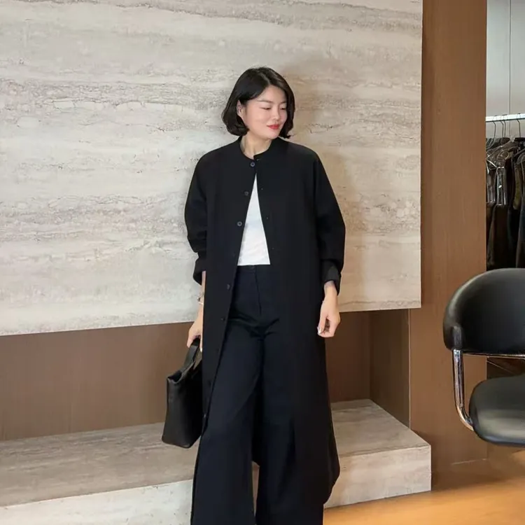 TANTAN 气质宽松简约中长款秋冬风衣外套3213