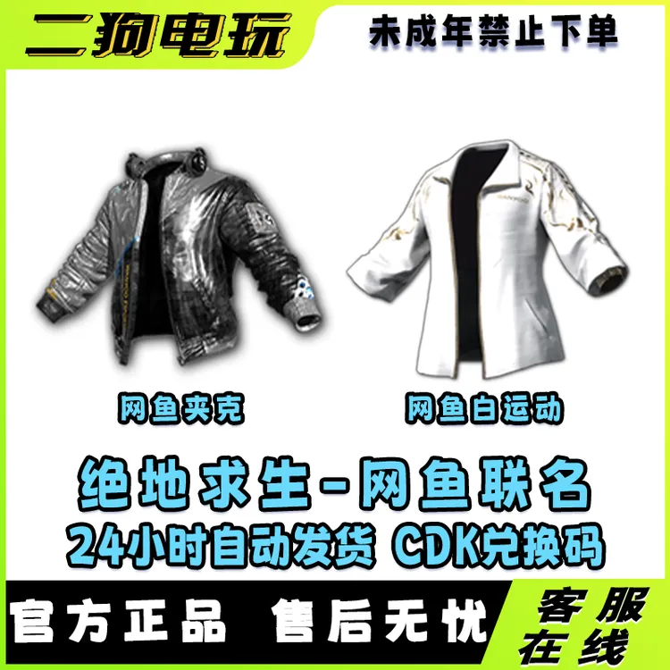 绝地求生PUBG网鱼联名网鱼夹克网鱼白运动CDK【未成年禁止下单】