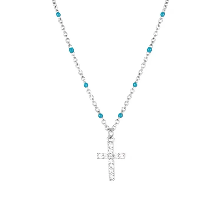 BTSP 滴油细链满钻十字吊坠项链男女同款锁骨链高级情侣