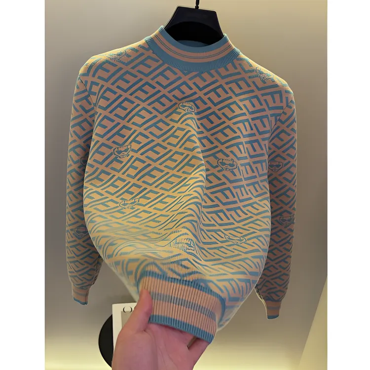 高档欧货圆领提花针织衫毛衣男士秋冬季时尚保暖打底衫男装PJ211