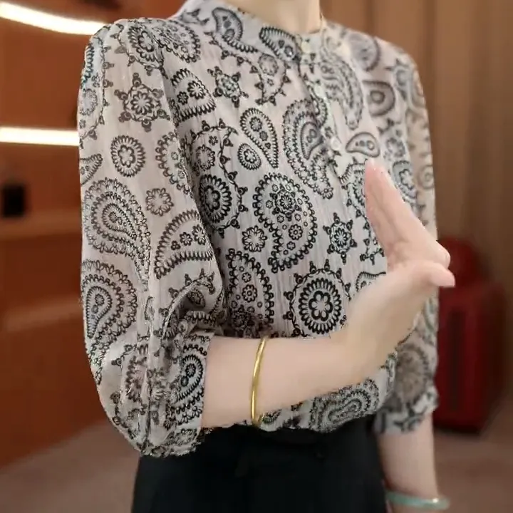 2025新款原版正品夏季新款洋气百搭衬衫上衣清凉七分袖衬衣C5461