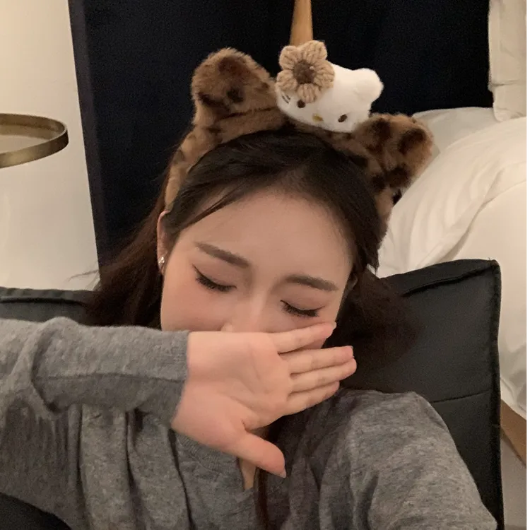 甜美可爱少女心Kitty发箍毛绒辣妹豹纹黑皮小猫2025元气头箍发饰