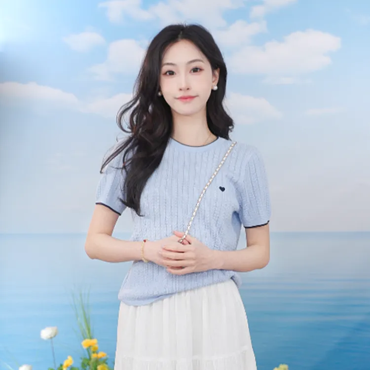 【流光风穿搭】茵曼夏季时尚休闲百搭圆领修身短袖针织衫（多色可