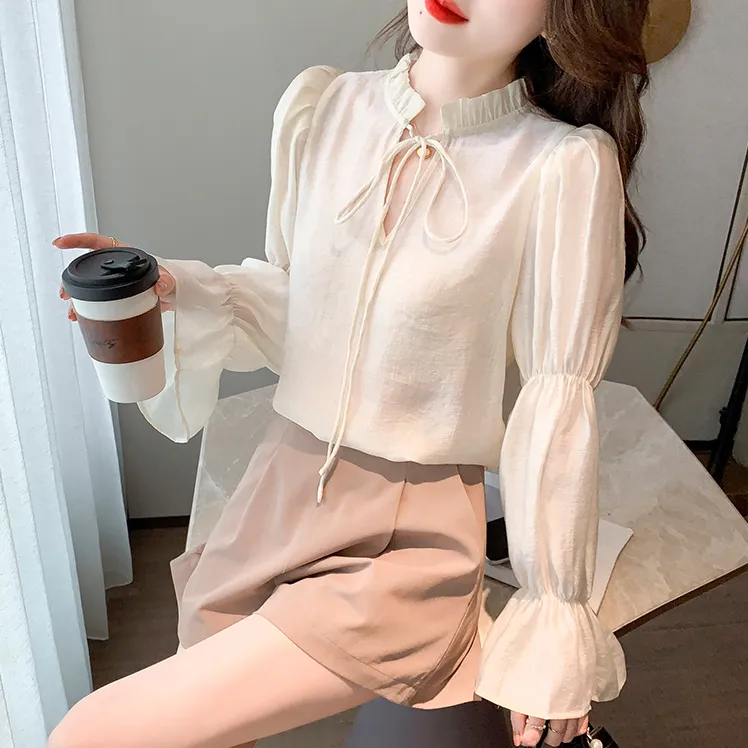 2025年春秋爆款法式高端木耳边系带衬衫女设计感小众洋气时尚衬衣