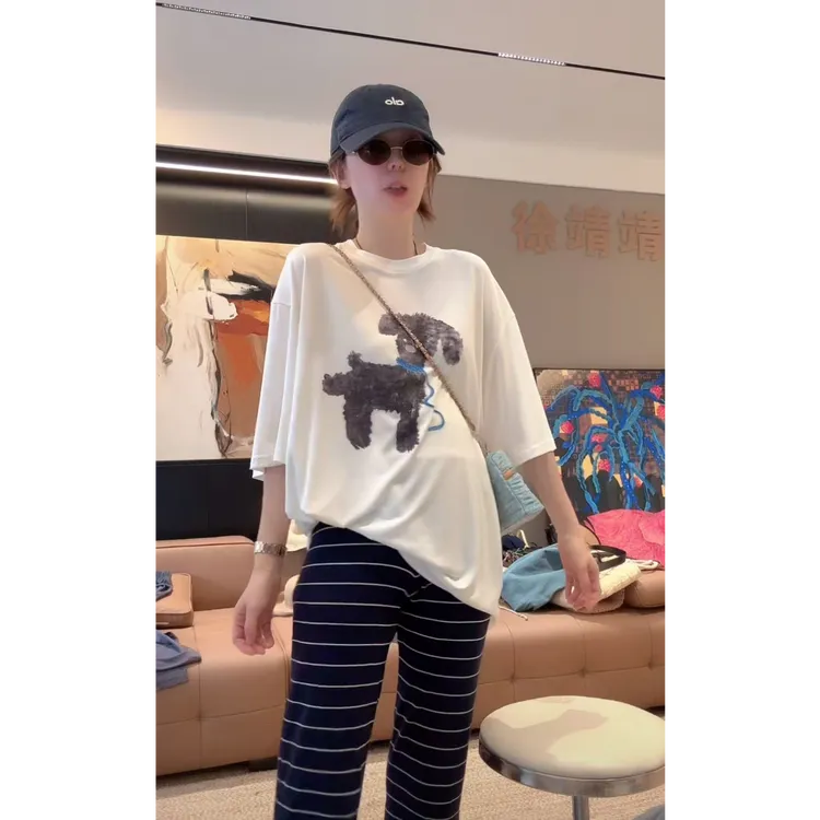 徐靖靖【精萌小狗】宽松大版短袖T恤女时尚慵懒百搭洋气衣服2506183