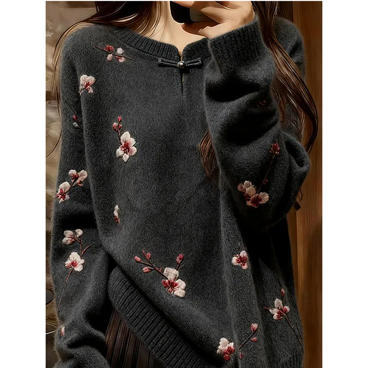 独特高端新中式国风毛衣女新款爆款复古软糯慵懒宽松超火针织上衣