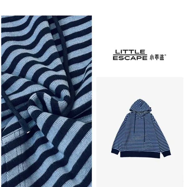 小乖逃休闲时尚蓝色条纹卫衣连帽秋冬潮流宽松百搭款S25703