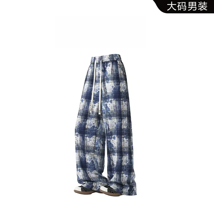 CH春秋格子休闲裤男宽松扎染长裤宽松潮流百搭阔腿裤轻奢痞帅男装