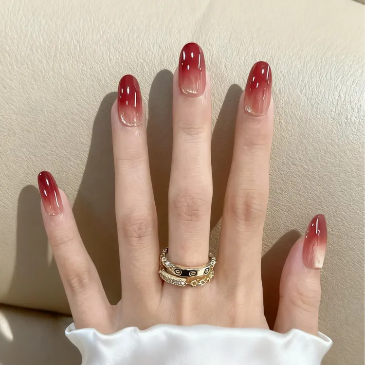 【安可拉红】中长款猫眼美甲红色冰透腮红高级感纯手工美甲穿戴甲片