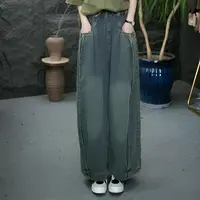 JJ早秋新款美式复古水洗直筒牛仔裤女高街设计感宽松高腰阔腿裤子