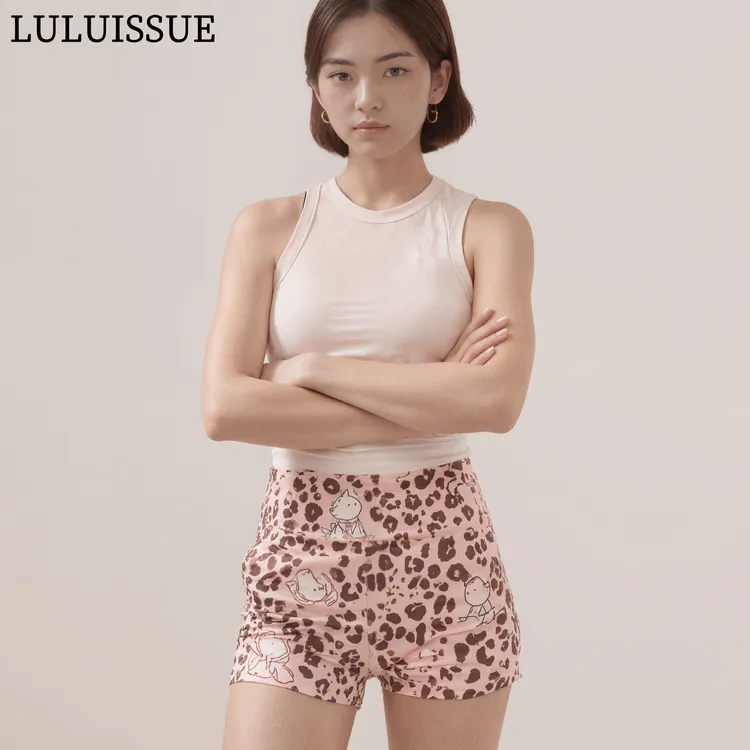 LULUISSUE｜豹纹汪汪户外运动训练花短裤可爱汪汪收腹高腰健身裤