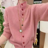 【爱心宝石扣粉】新款韩版百搭时尚针织衫开衫外套