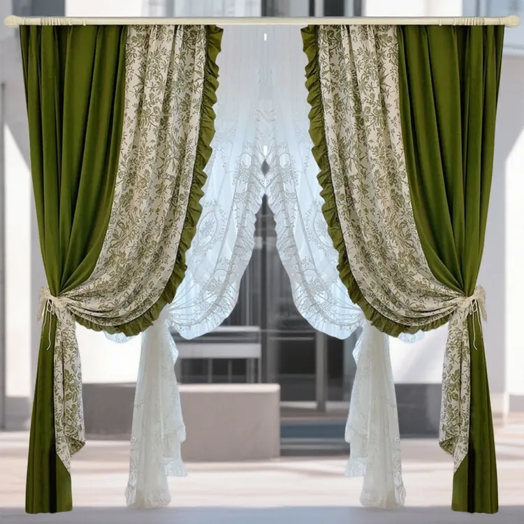 民族风格雪尼尔提花荷叶边遮光窗帘法式打造客厅卧室高级感窗帘布