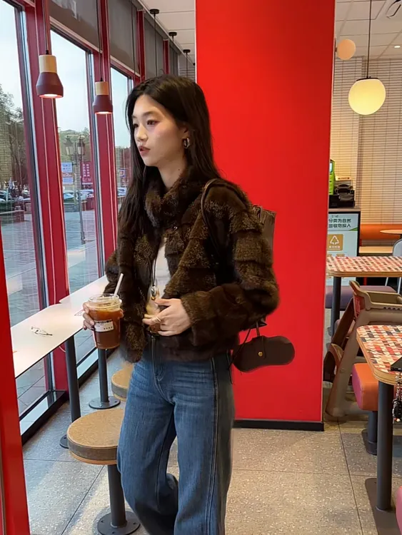 2025竹节貂绒毛皮毛一体时尚外套减龄气质百搭毛毛外套