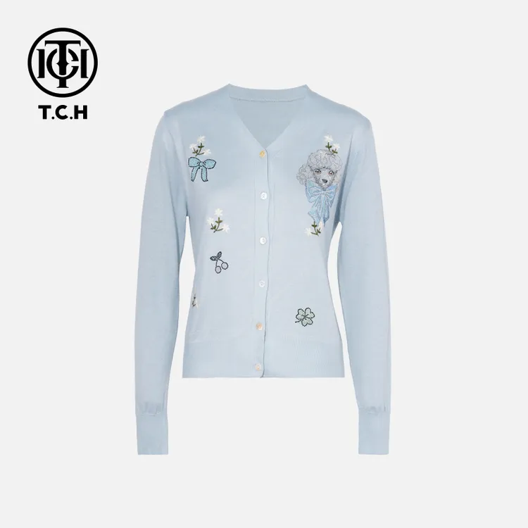 TCH私服秋款烫钻新时尚淑女百搭新潮流针织衫T75C43E5008轻奢tch