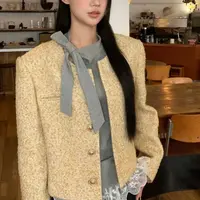 【当天发+运费险】黄色高级圆领小香风羊毛外套小个子法式ZF8054