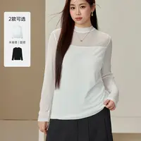 【云感网纱半高领百搭打底衫】纤莉秀大码秋风洋气流金穿搭QJ5326