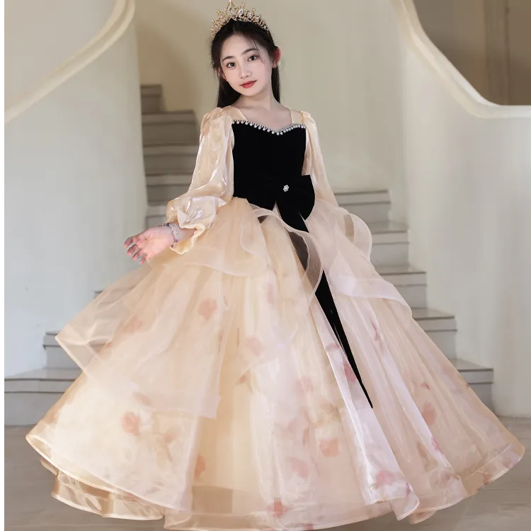 儿童礼服裙女秋季新款轻奢高端公主裙女童蓬蓬裙钢琴演出服生日裙