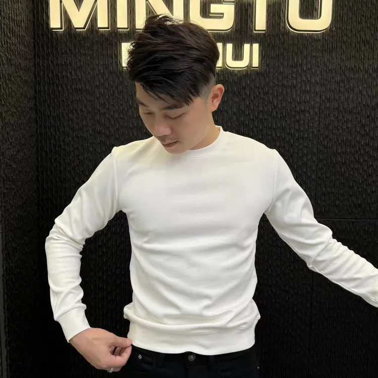 【潮男必备】2025秋冬新款简约百搭修身男士纯色圆领套头卫衣长袖男