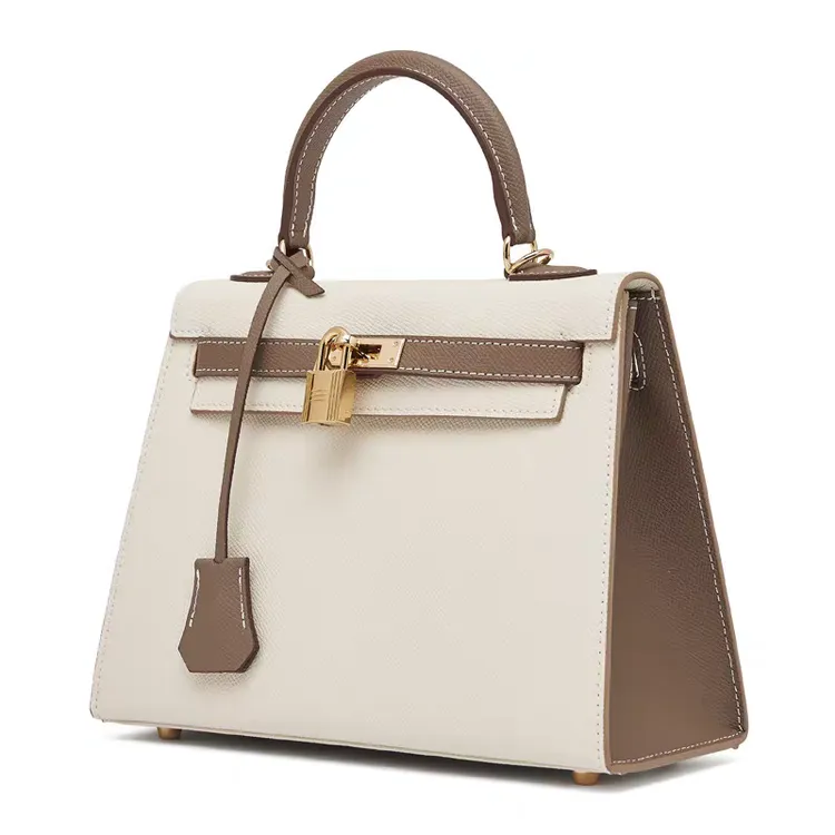 锁扣单根凯莉包单肩包女包手拎包单肩拼色轻奢女士通勤