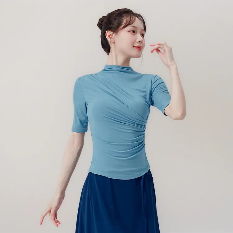 现代舞练功服春夏秋季半高领中袖女上衣古典舞蹈服形体训练修身