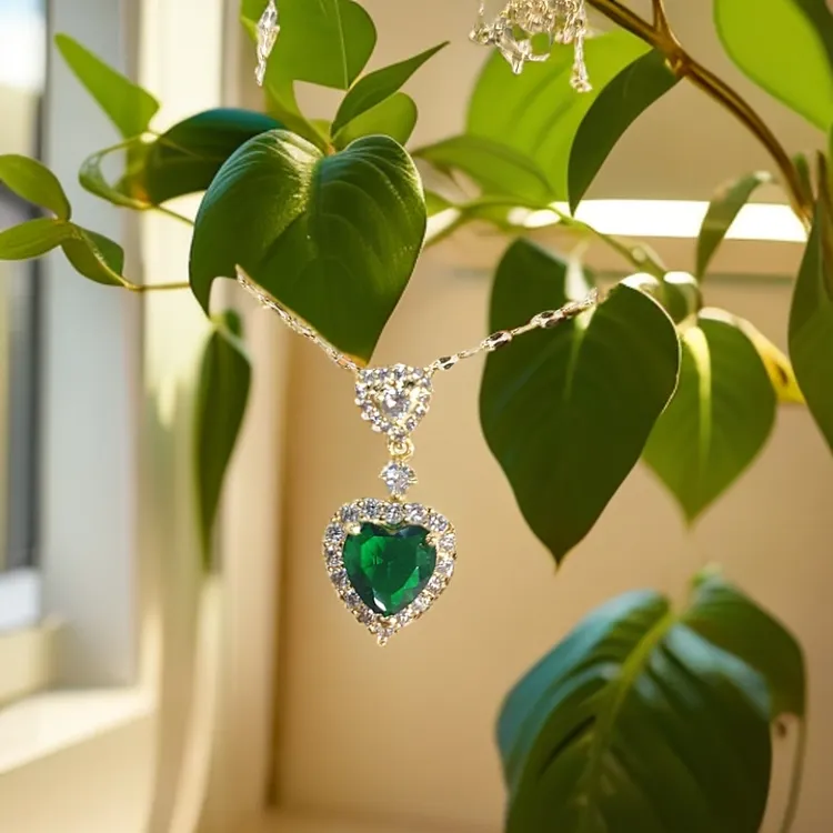 合金树脂项链 绿色爱心项链 KX7