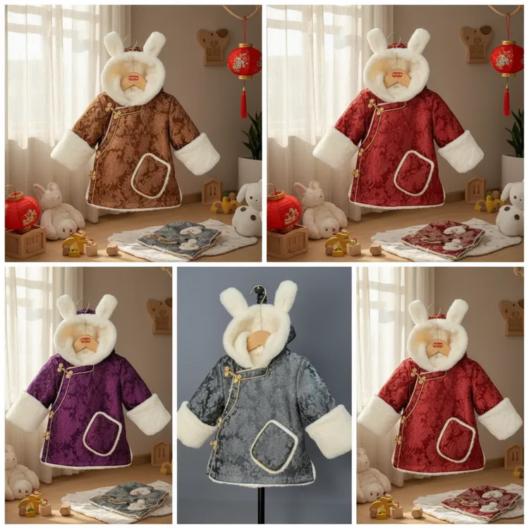 儿童兔耳朵藏式人丝外套#儿童加厚藏式外套#民族风藏式冬季小外套