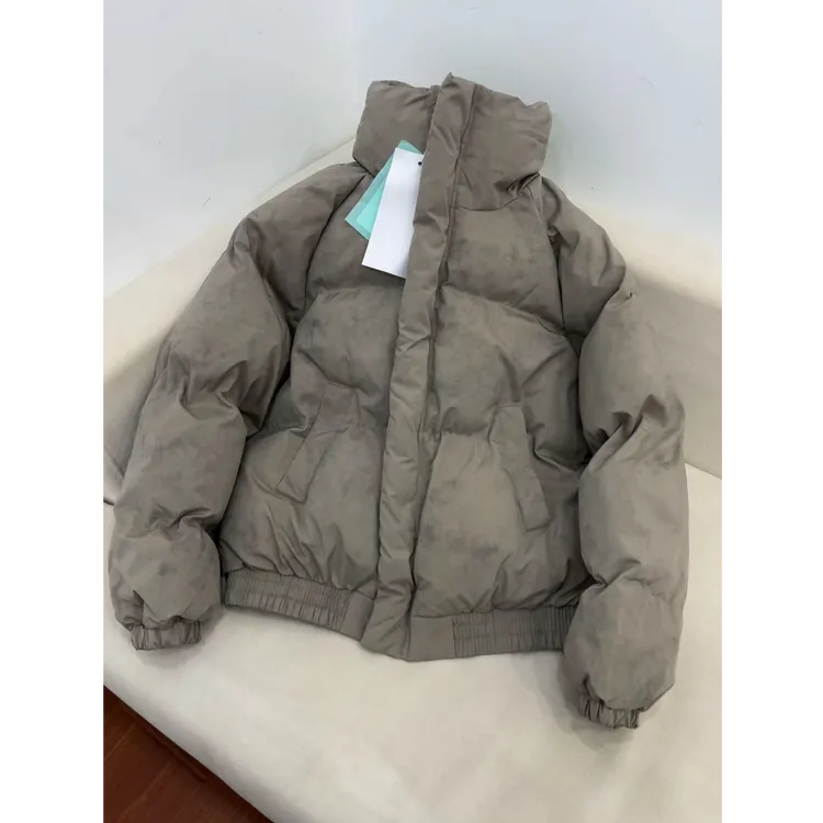 驼色扎染短款廓形棉服男冬季boxy棉衣外套美式立领保暖情侣面包服