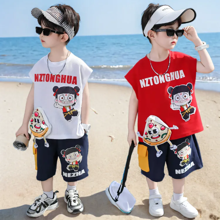 男童背心套装2025新款儿童夏季洋气小孩子夏日宝宝无袖哪吒夏装潮
