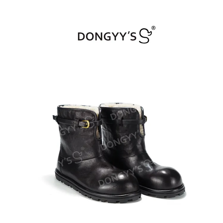 Dongyy's2025新款重工水洗马皮冬季时尚保暖真皮羊皮毛一体雪地靴