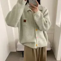 【原版加厚】彩扣翻领外套针织开衫气质百搭V领针织开衫外套设计感