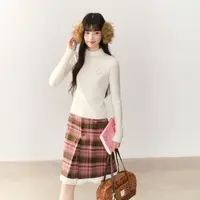 umoumo乌蘑亲肤半高领拼接小兔刺绣软糯毛衣女内搭UMOMY14808