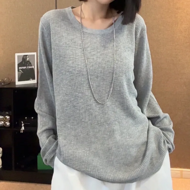2025年薄款长袖罩衫春夏季新款圆领宽松针织上衣