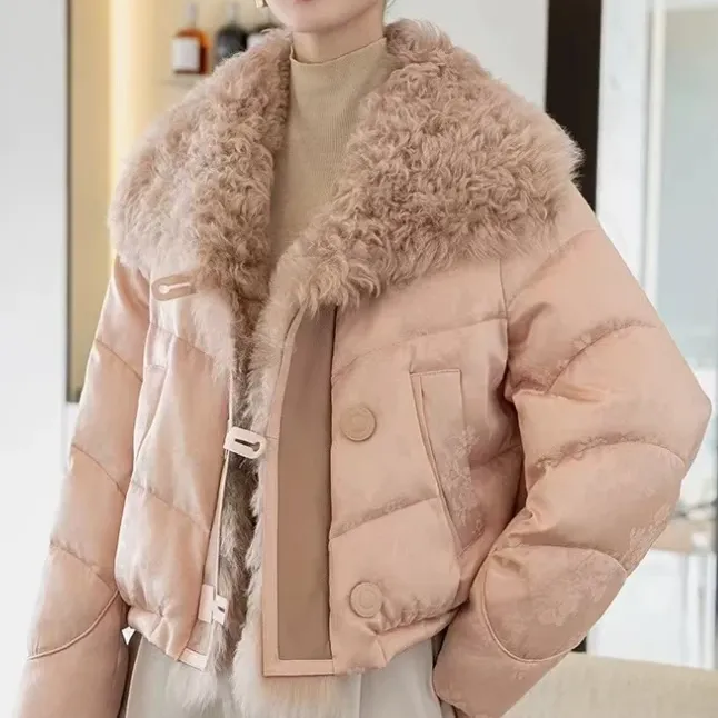 2024秋冬新款气质显瘦休闲棉服外套压印暗纹面料减龄显嫩时尚大气