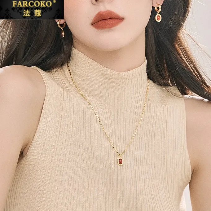 FARCOKO/法蔻 坠链均925银 复古红项链首饰女款小众百搭七夕礼物