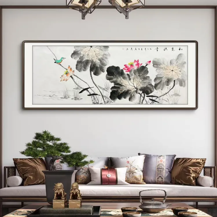 《和气满堂》横幅六尺宣纸荷花水墨国画书画挂画作品文玩探宝
