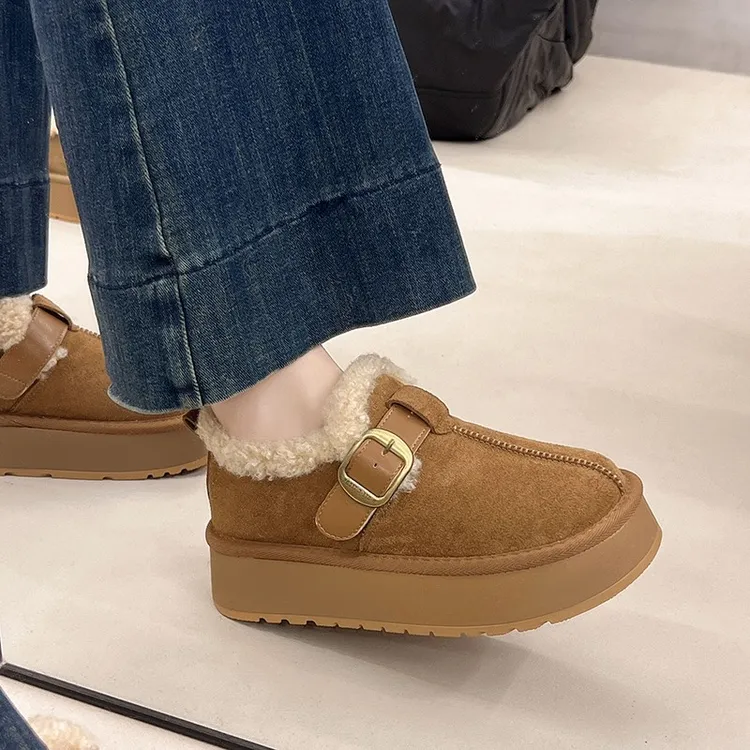 复古厚底加绒毛毛勃肯鞋女冬季2025新款一脚蹬面包棉鞋保暖雪地靴