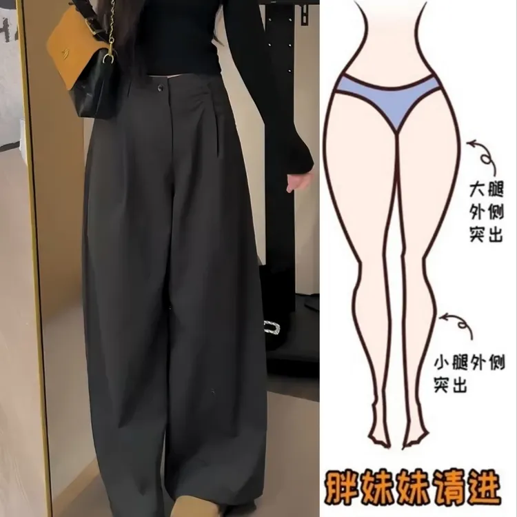 Aimeerosa/艾洛莎韩系百搭西装休闲裤女秋季新款简约显瘦阔腿长裤