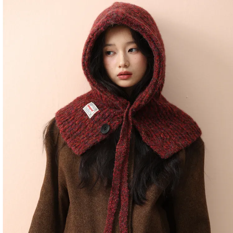 帽子围巾一体秋冬季保暖加大巴拉克拉法帽针织护耳帽女时髦显脸小