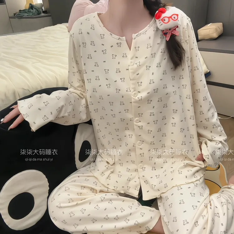 260斤大码胖mm秋冬款睡衣女加厚德绒保暖软糯亲肤冬天家居服套装