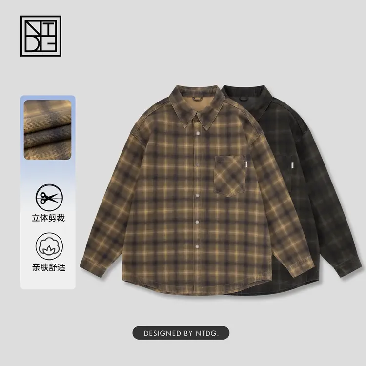 NTDG-ONE/南通大个秋季户外休闲拼接格子衬衫翻领外套5892