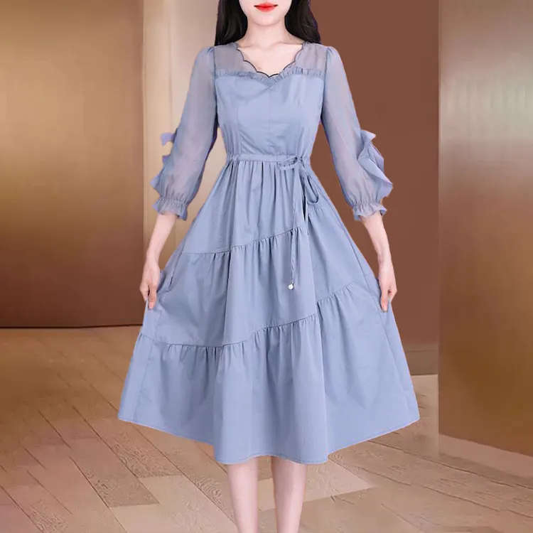 【恋晚】雪纺连衣裙女2025春夏秋高级感轻奢气质名媛女神范纱料裙
