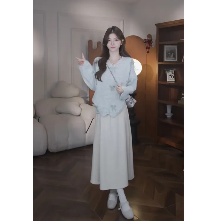 鹿向南【冬日意境】秋冬新款原创小众设计感韩系简约慵懒毛衣套装女