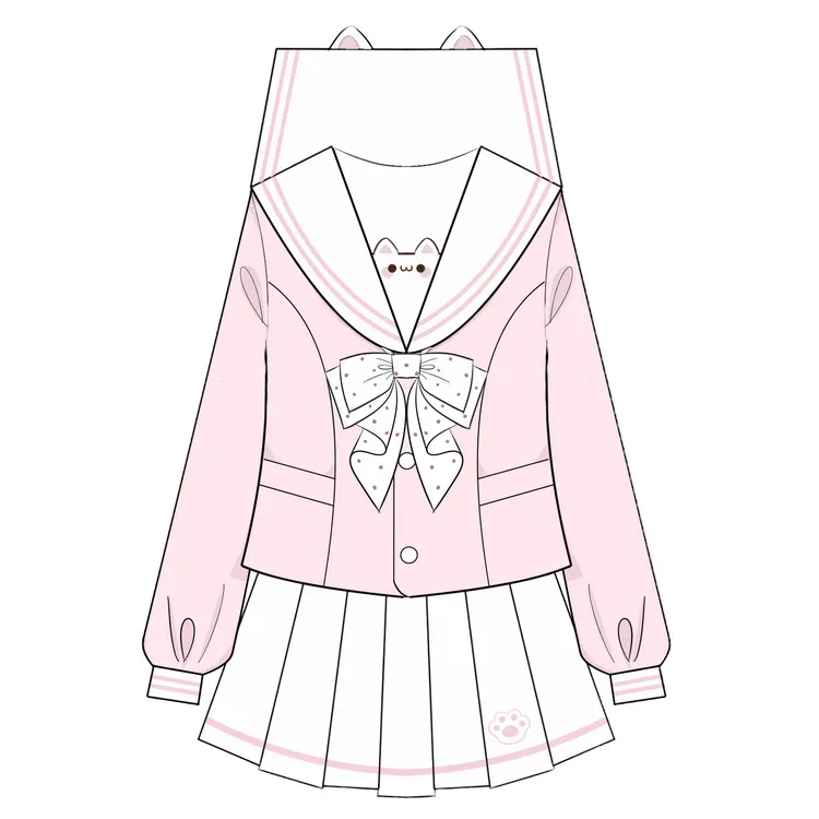 【小仓柚】原创小粉喵甜美学院风长袖款秋冬水手服日系粉色JK套装