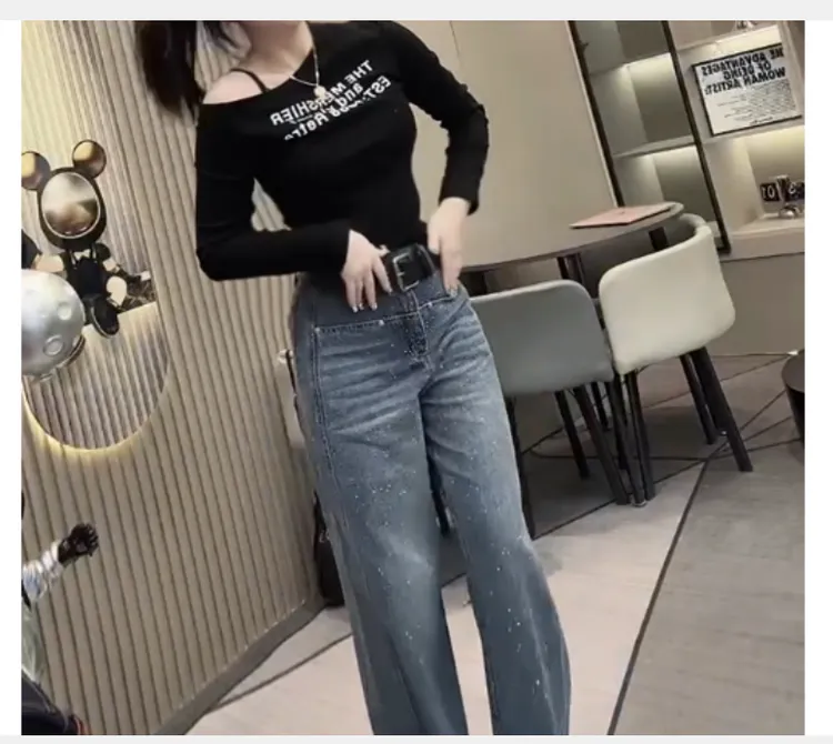 2024春季新款时尚女装网红潮流韩版洋气休闲上衣牛仔裤子女ZX14