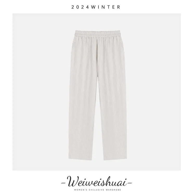 【广州微姐】夏季时尚简约百搭纯色亚麻休闲裤3132
