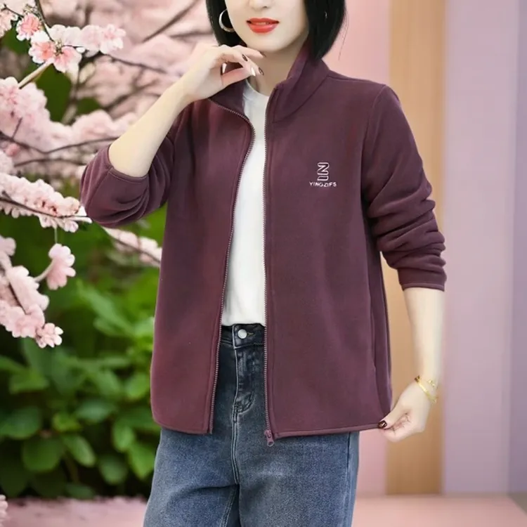 双面奥粒绒休闲立领上衣中老年女外套春秋宽松时尚女外套春秋装