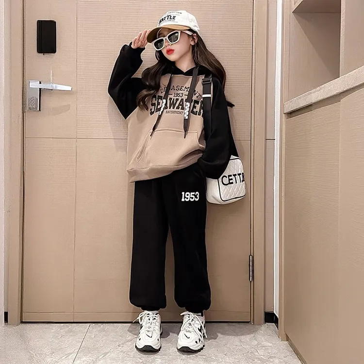 女童秋冬款套装2025新款6-12岁15岁中大童洋气卫衣裤子加绒两件套